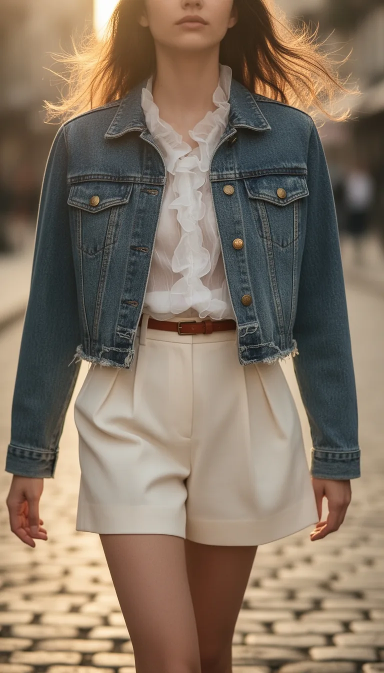 cropped denim ruffled blouse
