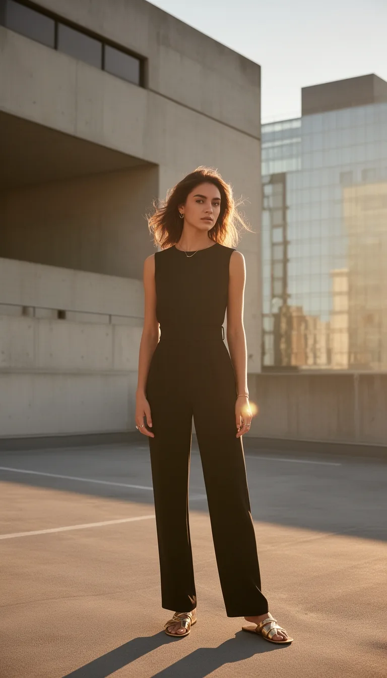 sleek monochrome jumpsuit with metallics