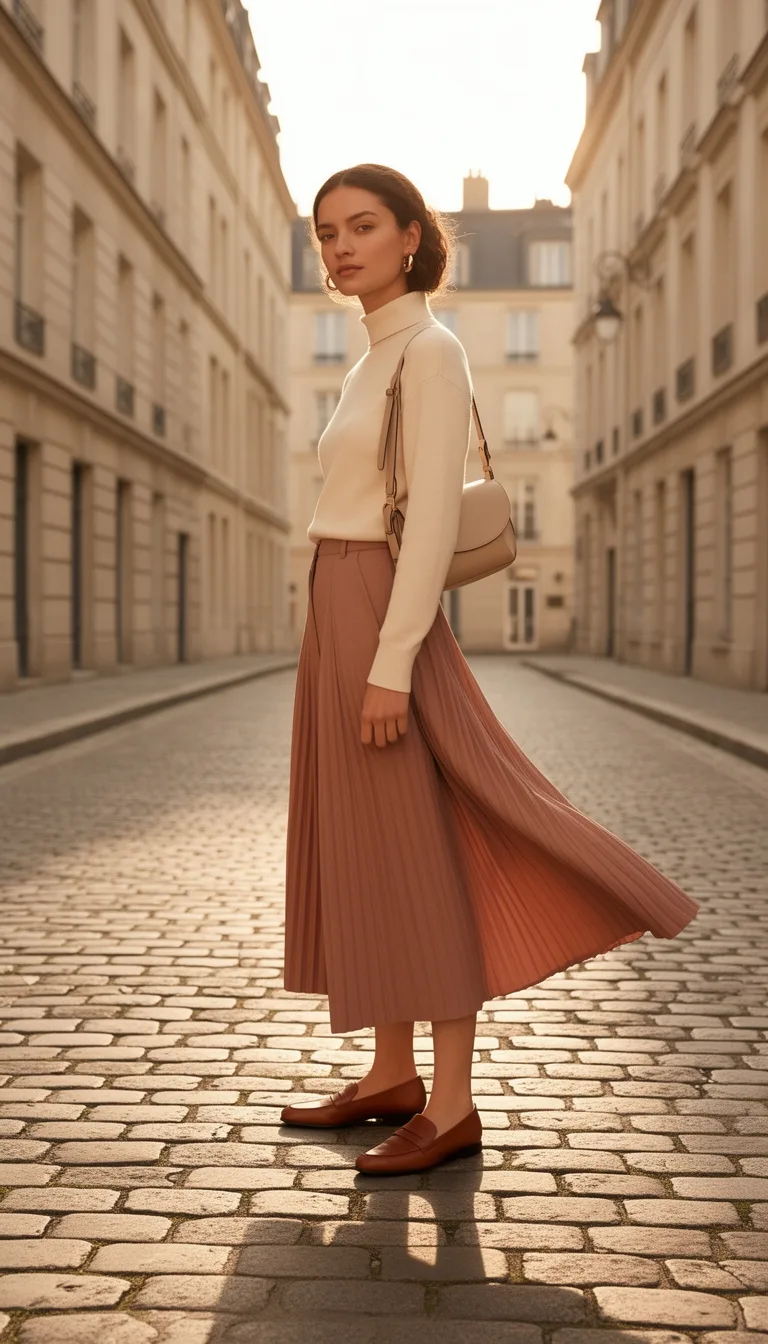 monochrome turtleneck pleated culottes