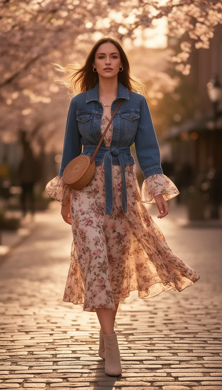 wrap dress with belted denim