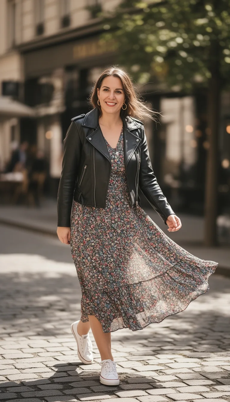 edgy floral dress ensemble