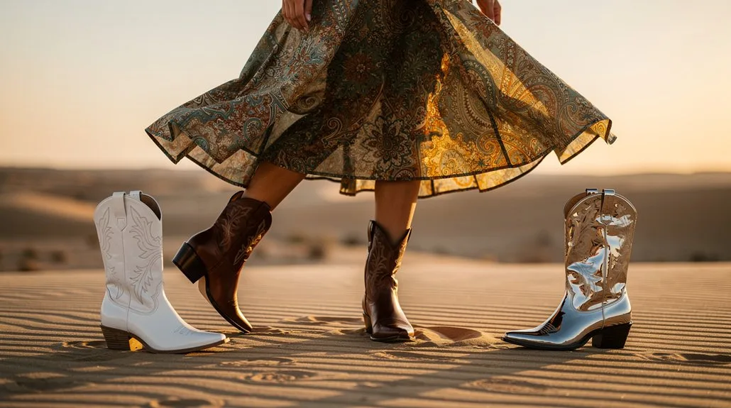 printed skirt brown boots