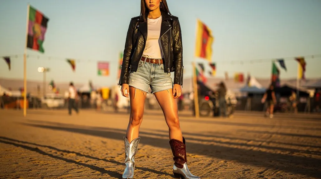 leather jacket silver boots