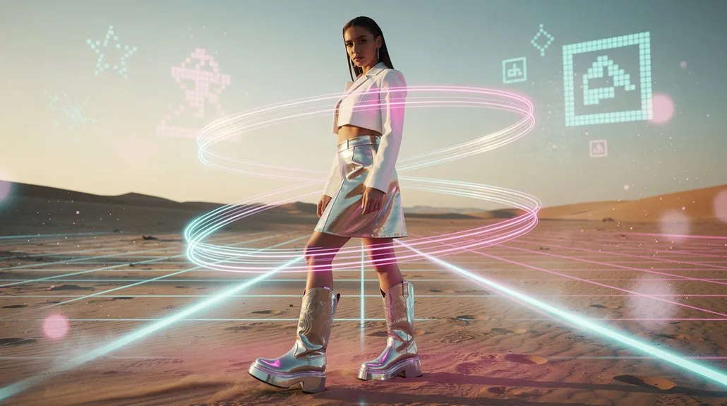 silver boots holographic futurism