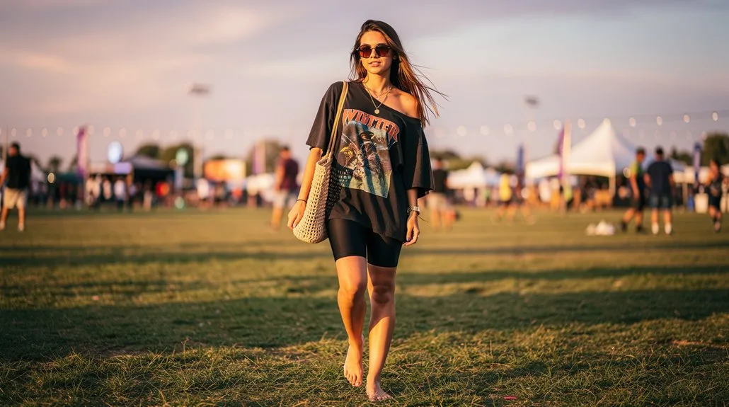 black shorts band tee