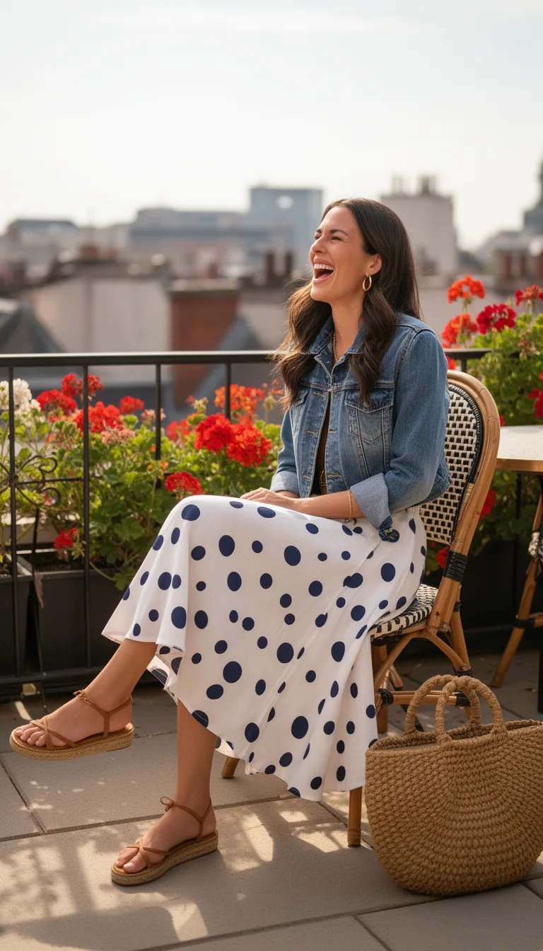 pastel polka denim ensemble
