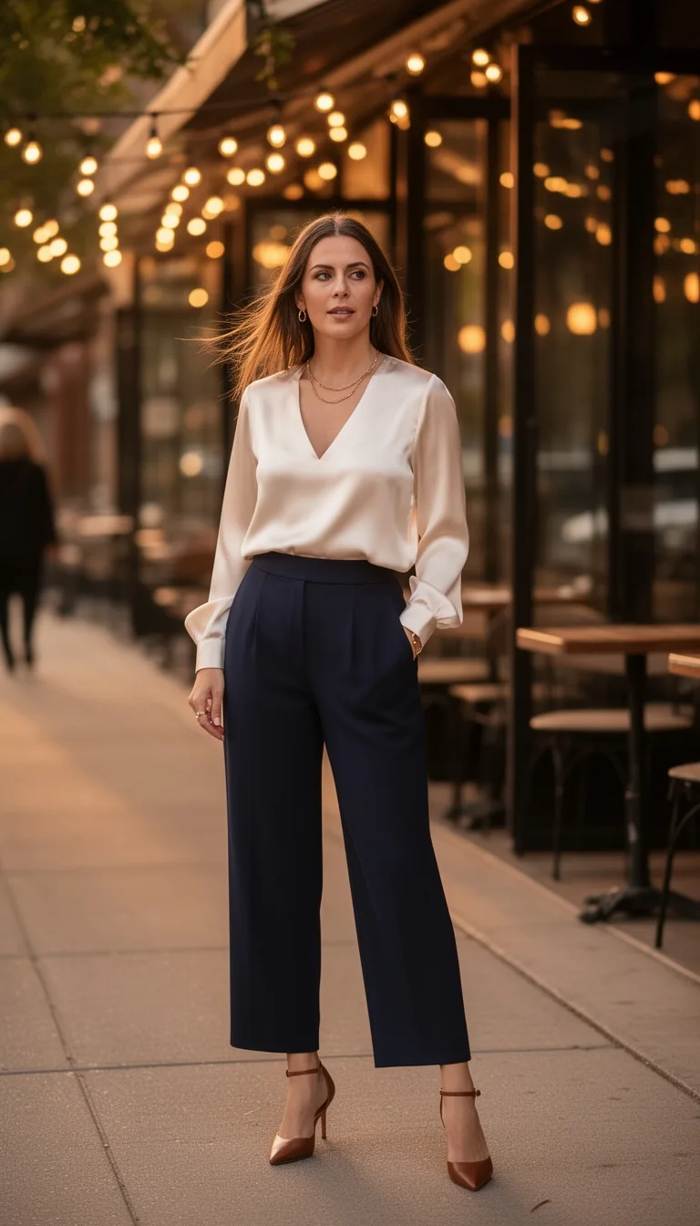 tucked blouse tailored culottes