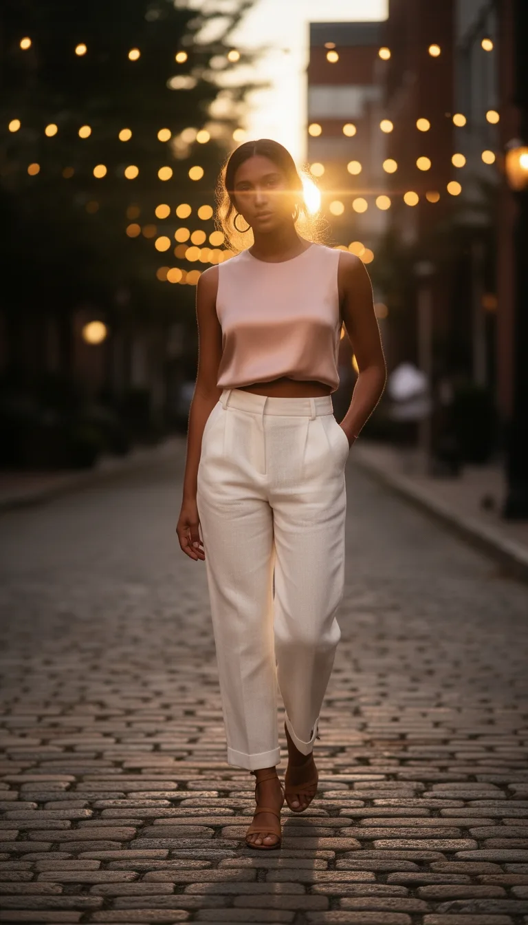 linen pants silk top