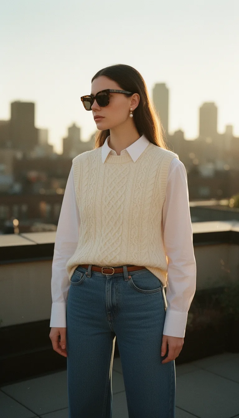 knitted vest structured denim