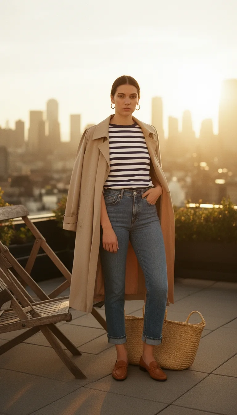navy stripes straight denim