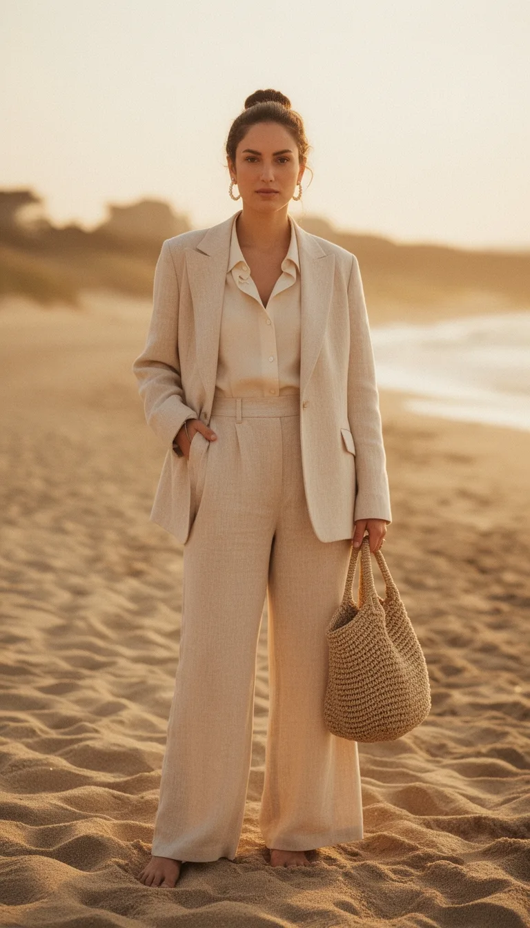 warm linen monochromatic ensemble