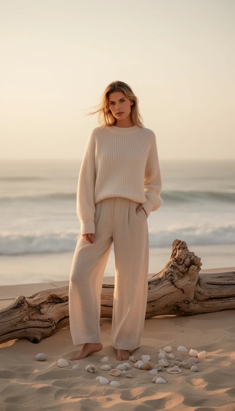 cream sweater linen pants