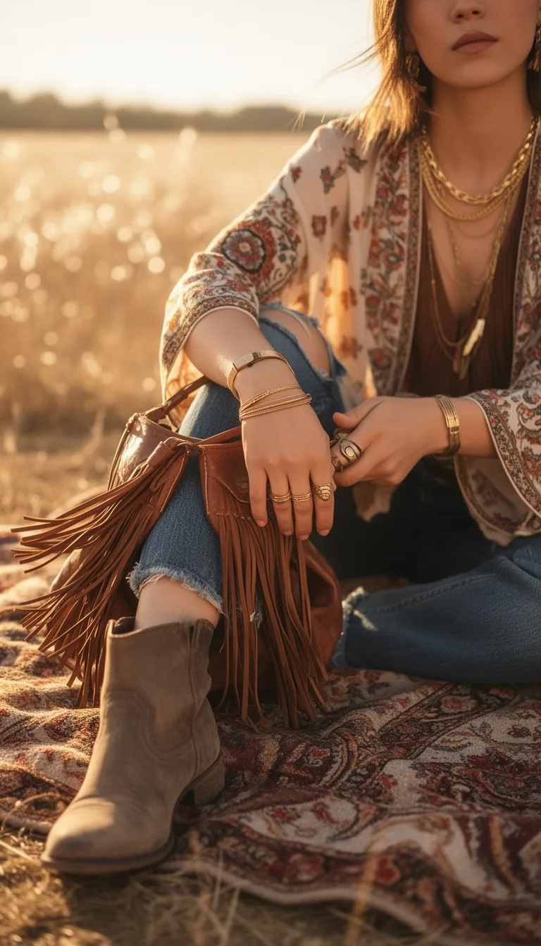 festival fringe leather gold