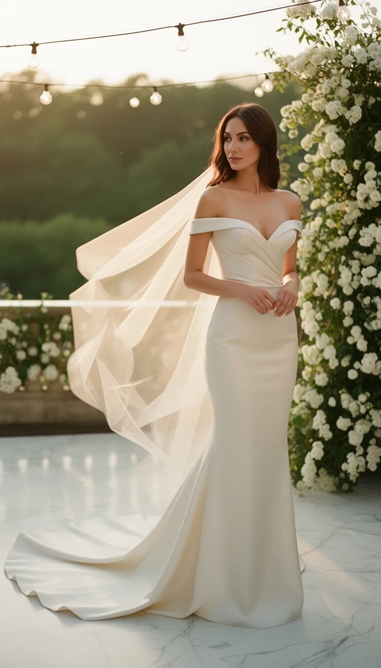 off shoulder train gown