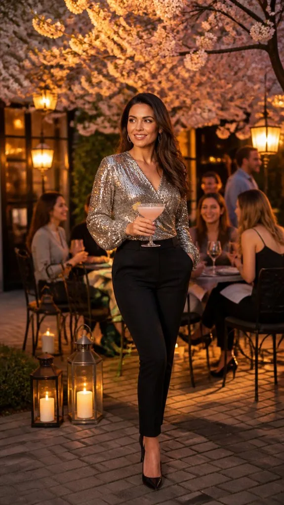 sequins paired with trousers