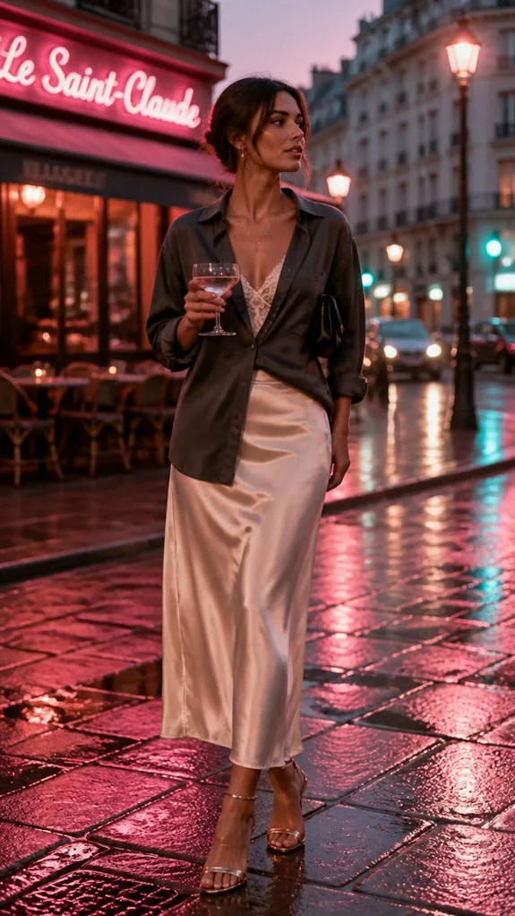 oversized shirt satin skirt