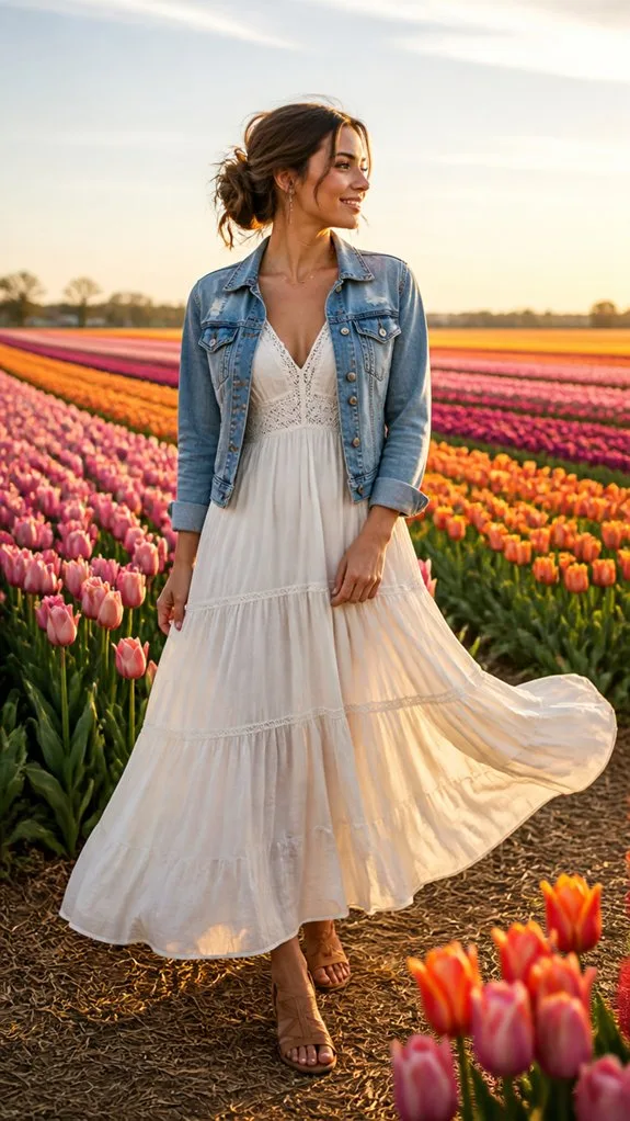 flowy dress denim jacket