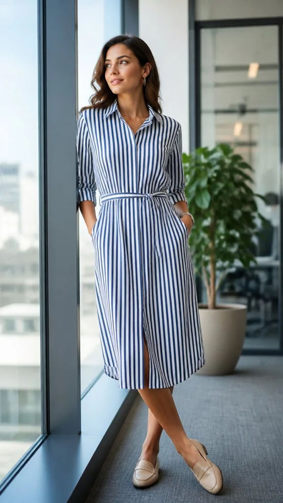 striped dress minimal accessories
