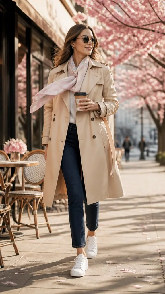 beige trench elevates denim