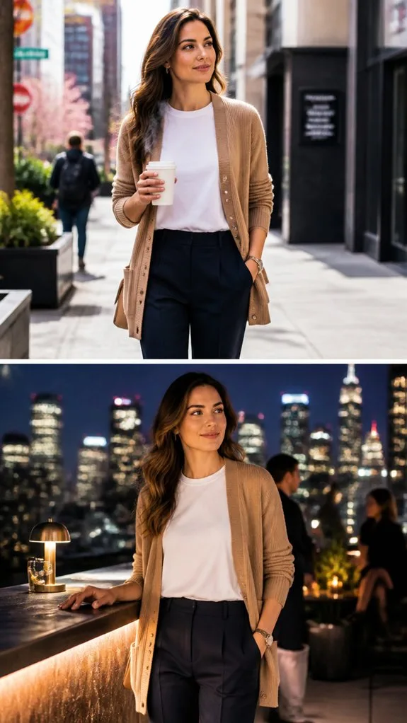 cardigan tee tailored trousers