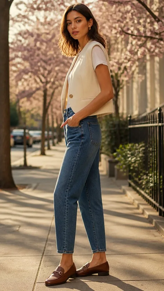 structured vest elevates barrel jeans