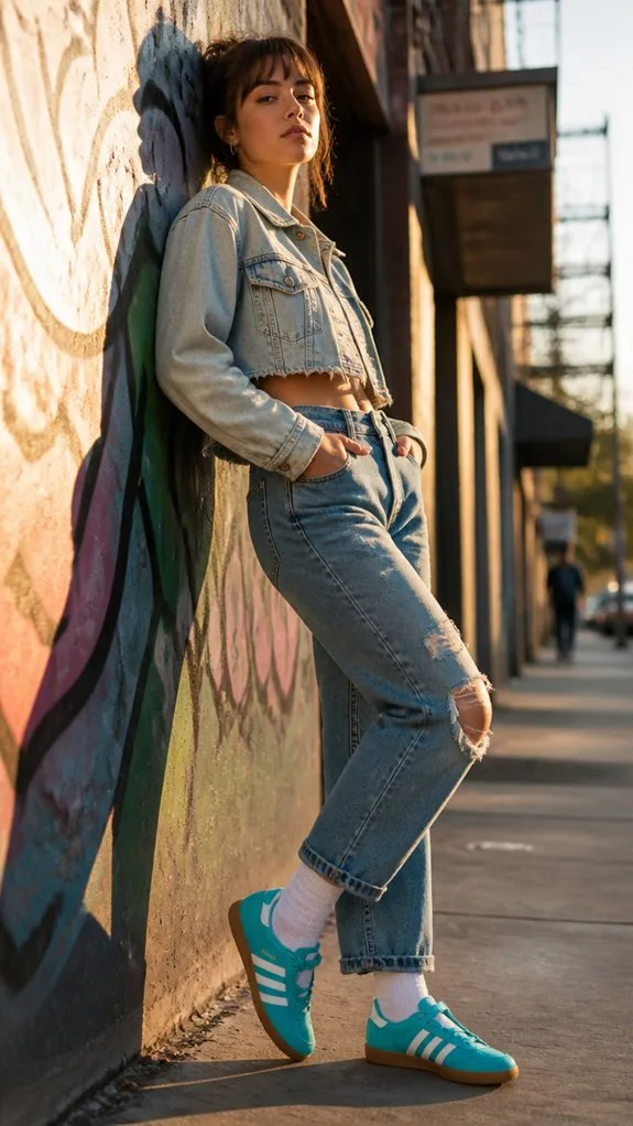 pair denim with mary janes