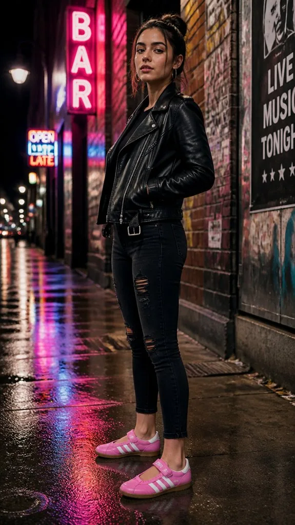 leather denim retro contrast