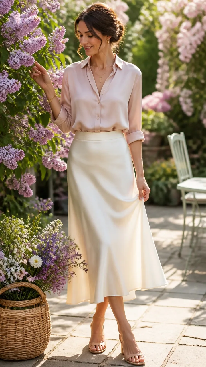 buttery satin midi skirt
