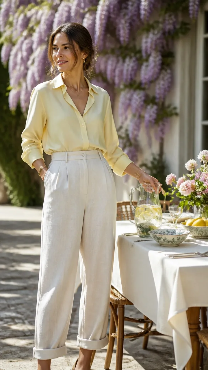 tailored linen trousers outfit