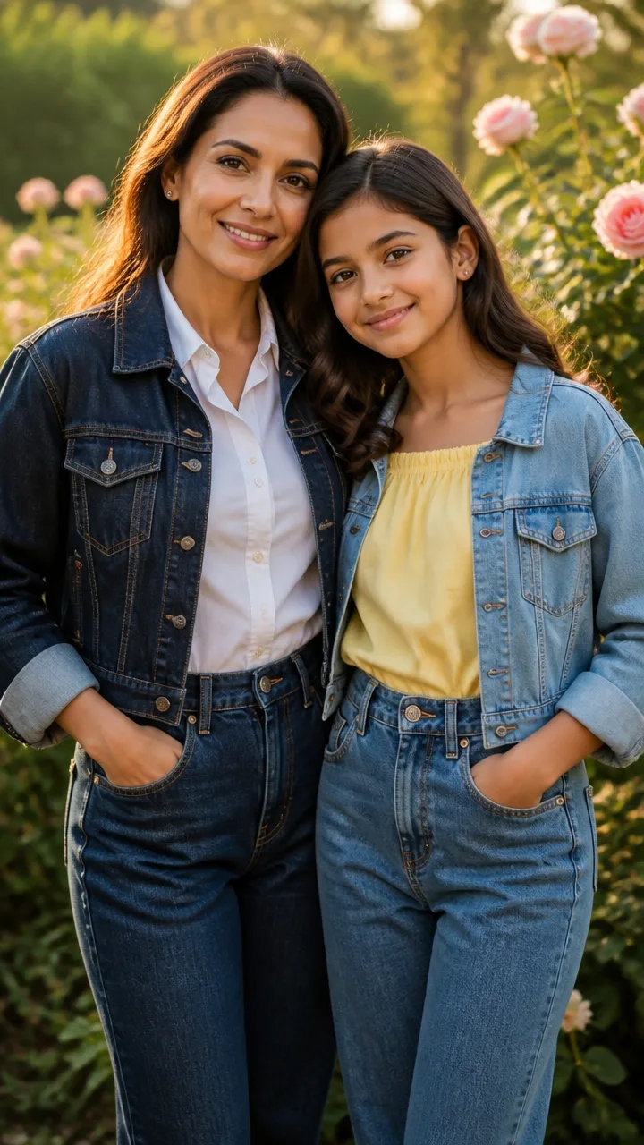 coordinated jeans contrasting tops